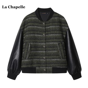 宽松百搭小香风外套皮袖 Chapelle秋季 拼接夹克上衣女 拉夏贝尔