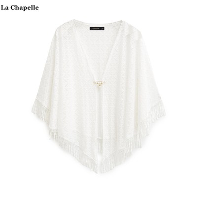 拉夏贝尔/La Chapelle新中式流苏蕾丝旗袍披肩女外搭镂空斗篷开衫