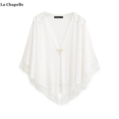 拉夏贝尔/La Chapelle新中式流苏蕾丝旗袍披肩女外搭镂空斗篷开衫