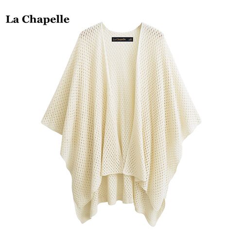 拉夏贝尔/La Chapelle秋季新款纯色镂空百搭针织衫披肩女开衫上衣