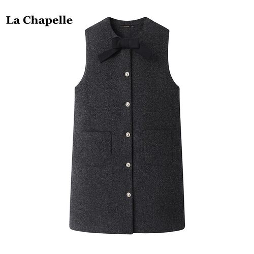 拉夏贝尔/La Chapelle小香风蝴蝶结无袖背心裙女冬季法式毛呢短裙