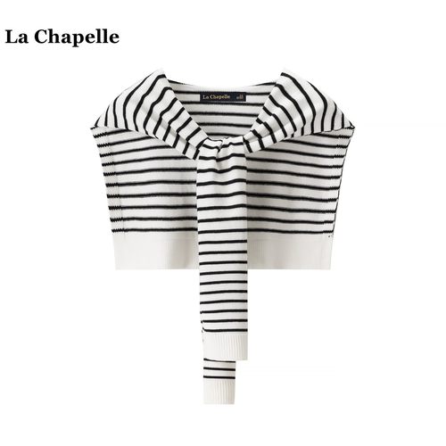 拉夏贝尔/La Chapelle韩系时尚条纹针织披肩女衬衫外搭假领子围巾