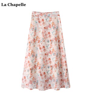 油画印花半身裙女韩版 拉夏贝尔 新款 Chapelle夏季 高腰A字长裙