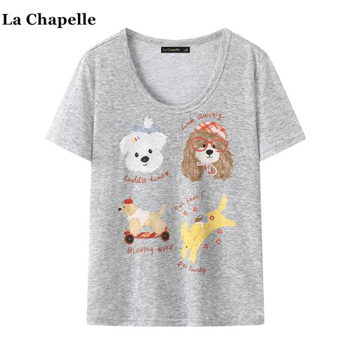 拉夏贝尔/La Chapelle卡通印花宽松短袖T恤女夏季学院风休闲上衣