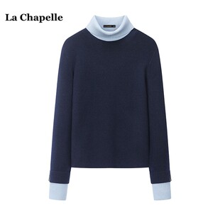 拉夏贝尔/La Chapelle假两件高领修身针织衫女冬季内搭毛衣打底衫