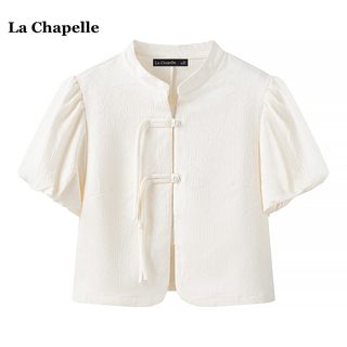 拉夏贝尔/La Chapelle国风复古盘扣短袖衬衫女夏季新中式甜美小衫