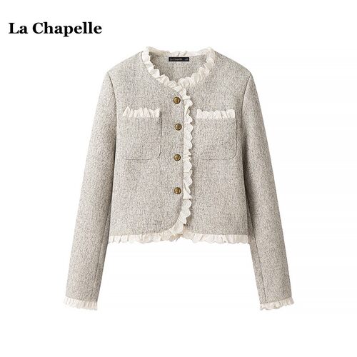 拉夏贝尔/La Chapelle复古法式小香风外套女春季新款洋气短款上衣