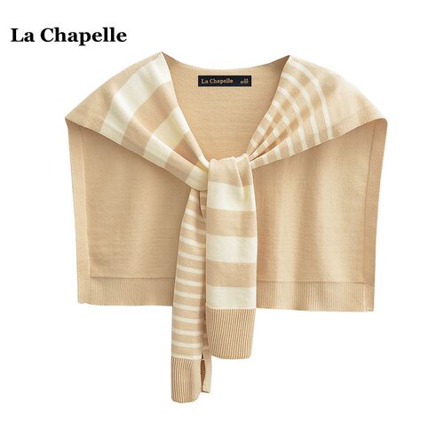 拉夏贝尔/La Chapelle韩系不对称条纹针织披肩围巾女洋气外搭坎肩