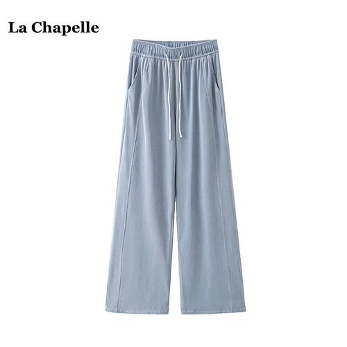 拉夏贝尔/La Chapelle韩版百搭垂感休闲裤女夏季松紧腰宽松阔腿裤