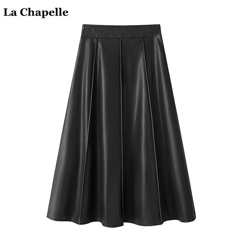 拉夏贝尔/La Chapelle秋冬新款美拉德赫本风皮裙半身裙女高腰伞裙