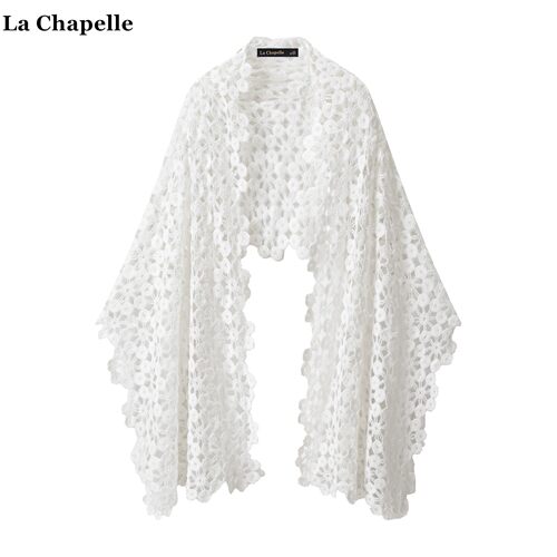 拉夏贝尔/La Chapelle镂空钩花针织披肩女新中式旗袍外搭披风围巾