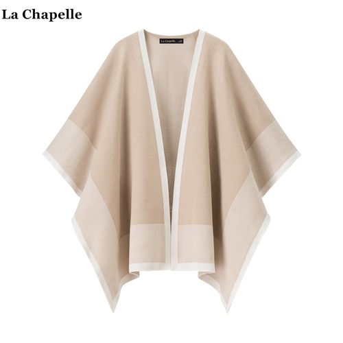 拉夏贝尔/La Chapelle高级感撞色斗篷针织开衫女外搭保暖披肩围巾
