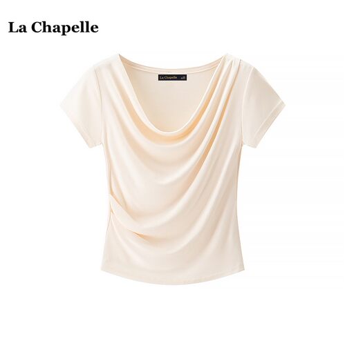 拉夏贝尔/La Chapelle荡领短袖T恤女夏季新款小个子休闲正肩上衣