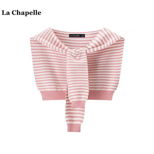 拉夏贝尔/La Chapelle韩系条纹针织披肩女空调房薄款护颈坎肩围巾