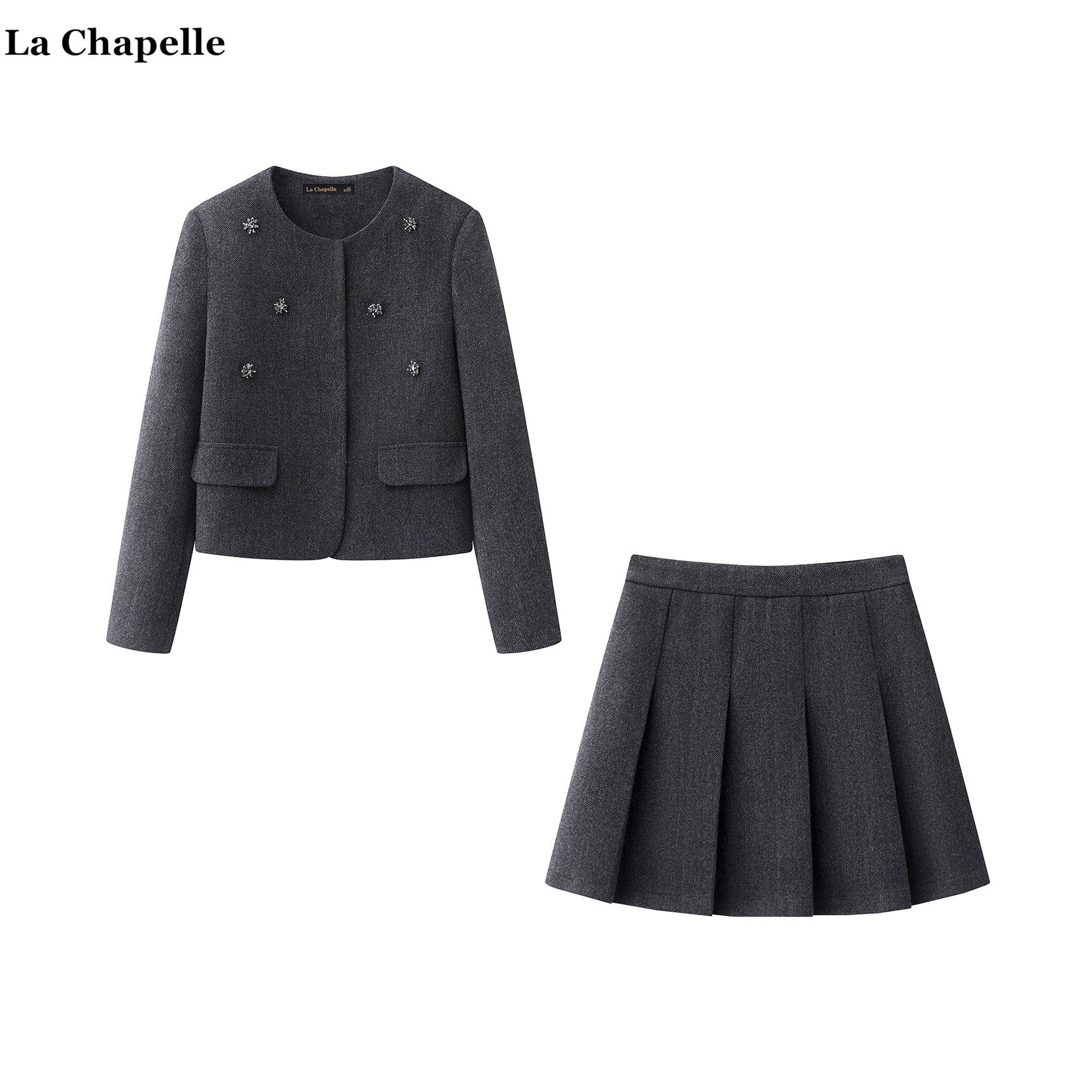 拉夏贝尔/La Chapelle小香风钉珠短外套女百褶短裙春季新款俩件套,女装/女士精品,时尚套装,淘宝优惠券,粉丝福利购,淘宝优惠卷