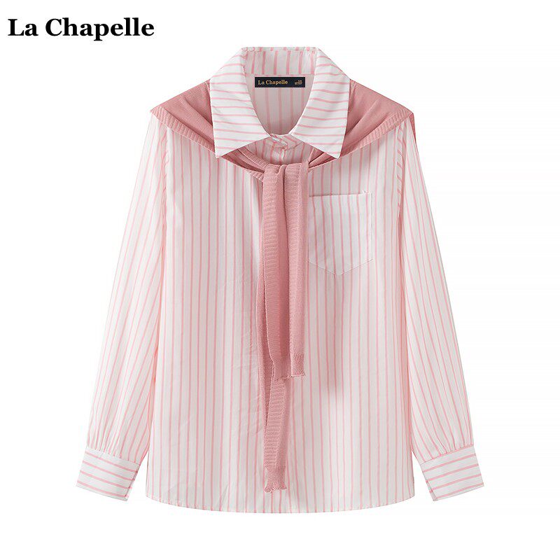 拉夏贝尔/La Chapelle秋季新款韩版针织披肩条纹衬衫女polo领衬衣怎么样,好用不?