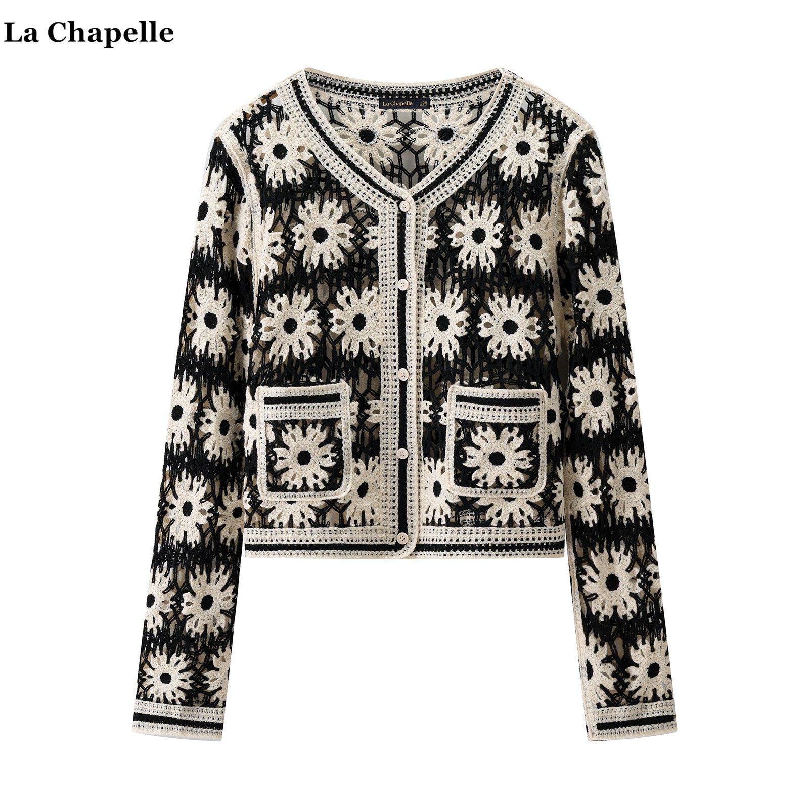 拉夏贝尔/La Chapelle韩系镂空钩花针织开衫女春夏度假风罩衫上衣,女装/女士精品,毛针织衫,淘宝优惠券,粉丝福利购,淘宝优惠卷