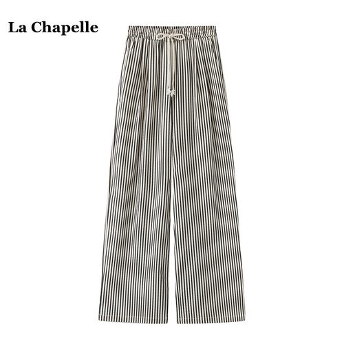 拉夏贝尔/La Chapelle慵懒风条纹休闲裤女夏季新款高腰显瘦阔腿裤