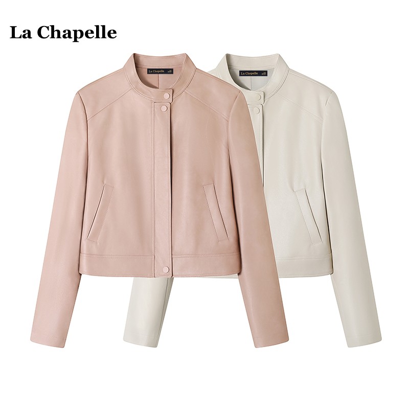 拉夏贝尔/La Chapelle秋季宽松显瘦PU立领外套百搭韩版皮衣上衣女