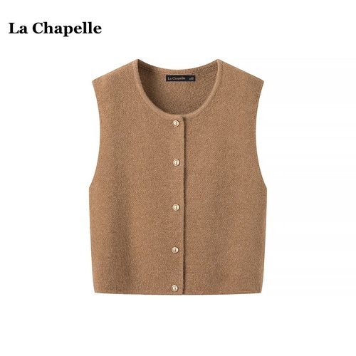 拉夏贝尔/La Chapelle秋季慵懒风圆领无袖针织背心百搭叠穿马甲女