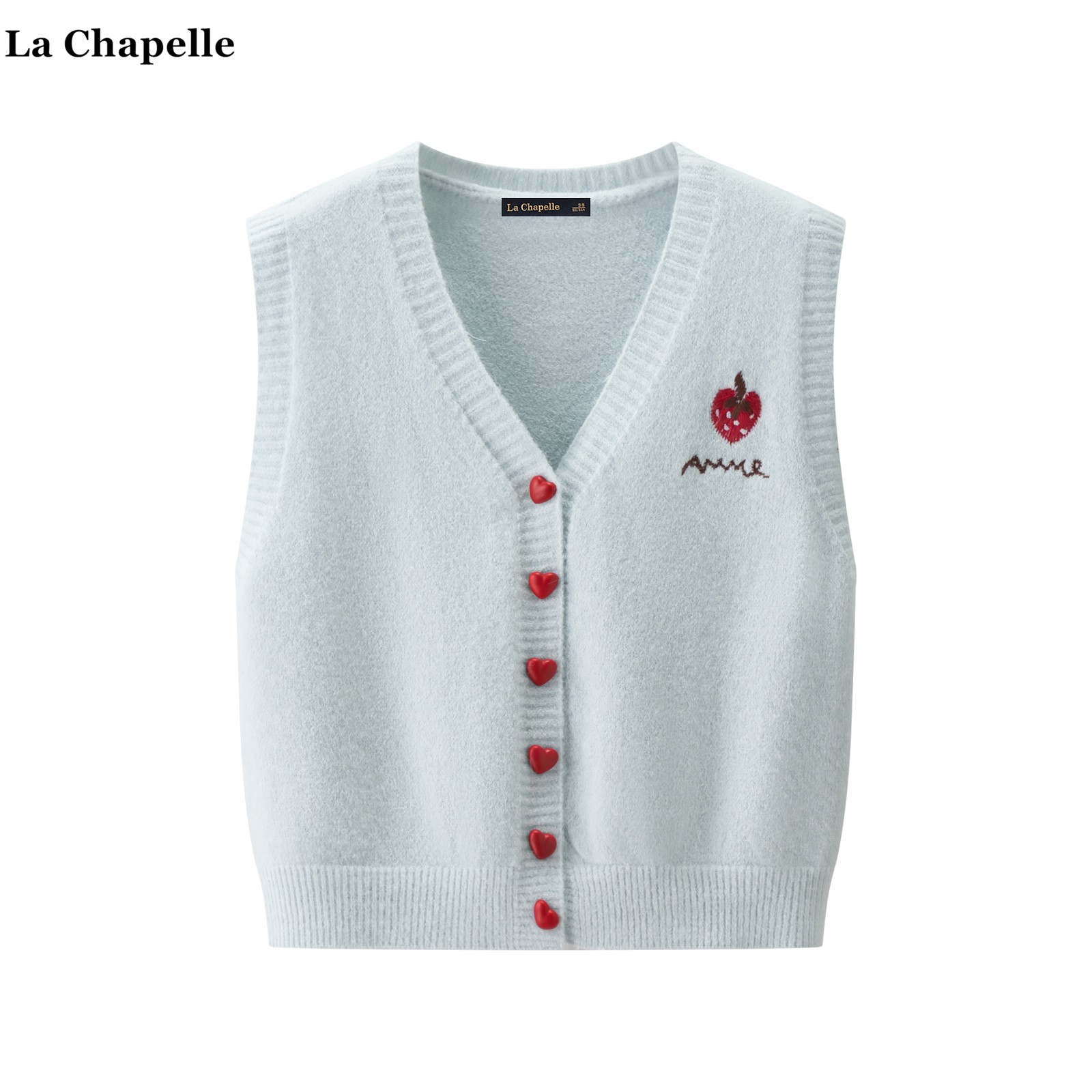 拉夏贝尔/La Chapelle草莓刺绣针织马甲女秋冬款外搭宽松背心开衫