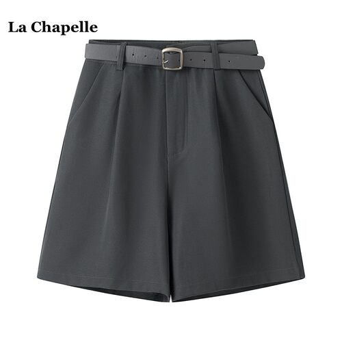 拉夏贝尔/La Chapelle夏季新款休闲西装短裤女高腰宽松阔腿五分裤