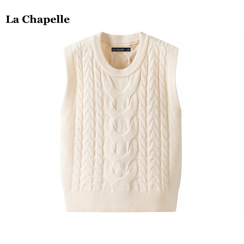 拉夏贝尔/La Chapelle韩系麻花针织背心女春季新款慵懒风无袖马甲