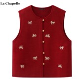小马刺绣红色马甲女2026春季 Chapelle新中式 外穿背心 拉夏贝尔