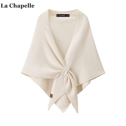 拉夏贝尔/La Chapelle纯色交叉款针织三角披肩女秋季外搭披风围巾