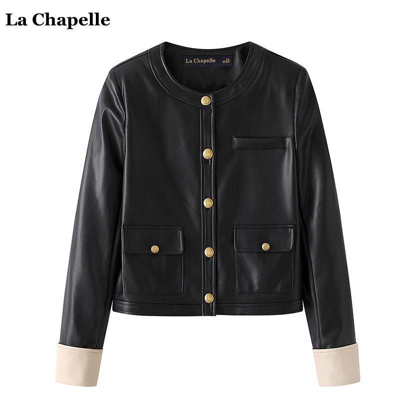 拉夏贝尔/La Chapelle秋季新款高级气质圆领黑色皮衣女小香风外套怎么样,好用不?