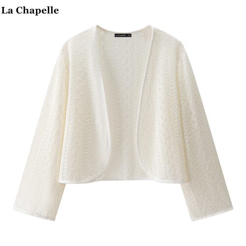 拉夏贝尔/La Chapelle法式镂空蕾丝钩花开衫女国风旗袍外搭小披肩