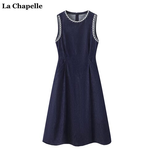 拉夏贝尔/La Chapelle民族风刺绣背心连衣裙女夏季修身显瘦牛仔裙