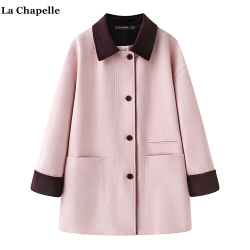 拉夏贝尔/La Chapelle巴恩风撞色撞色翻领风衣女春秋季中长款外套