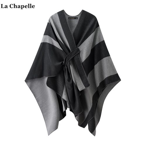 拉夏贝尔/La Chapelle复古撞色拼接针织披肩女松弛风外搭斗篷披风
