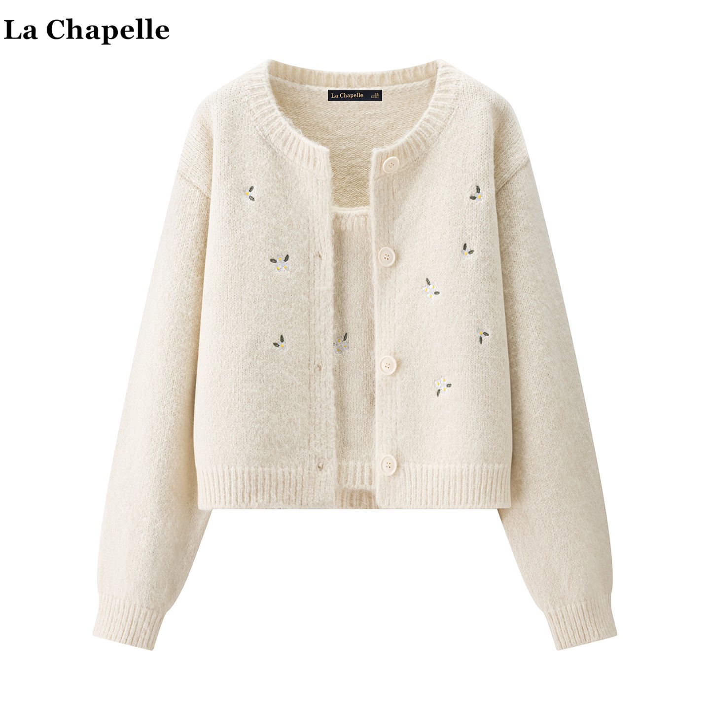 拉夏贝尔/La Chapelle甜美绣花吊带针织开衫秋冬俩件套上衣毛衣女