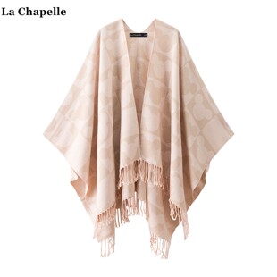 拉夏贝尔 Chapelle双面提花针织披肩女民族风旅游外搭披风围巾