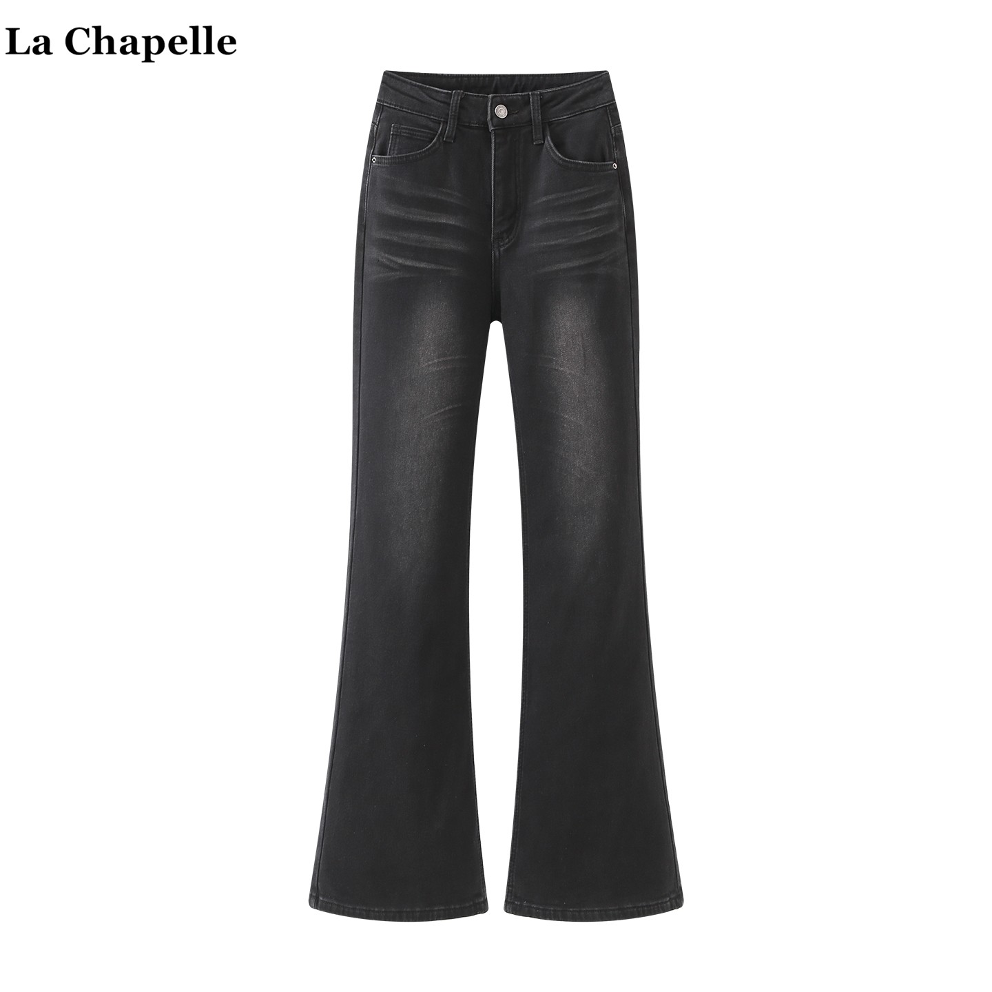 拉夏贝尔/La Chapelle复古做旧磨白牛仔裤女秋新款直筒显瘦喇叭裤