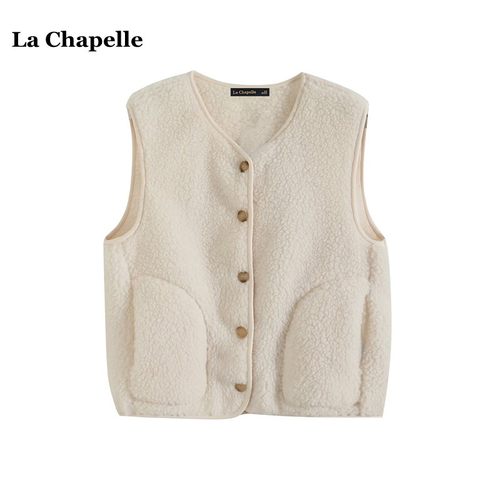 拉夏贝尔/La Chapelle摇粒绒背心马甲女秋冬保暖仿羊羔绒开衫马夹