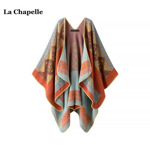 拉夏贝尔/La Chapelle民族风复古披肩斗篷女旅游外搭保暖针织围巾