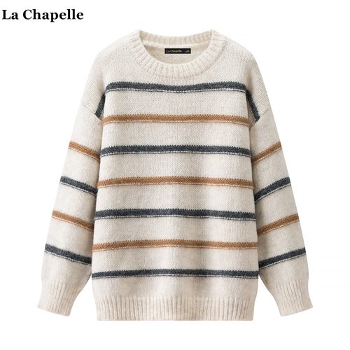 拉夏贝尔/La Chapelle松弛风宽松套头毛衣女秋冬款撞色条纹针织衫