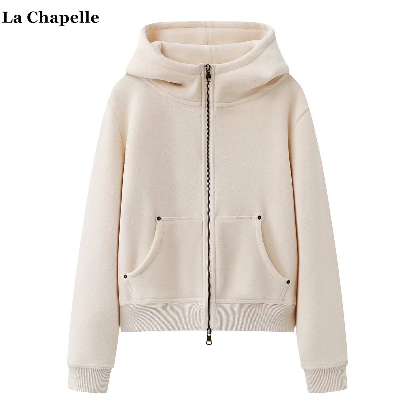 拉夏贝尔/La Chapelle双拉链连帽加绒卫衣外套女春季新款宽松上衣,女装/女士精品,短外套,淘宝优惠券,粉丝福利购,淘宝优惠卷