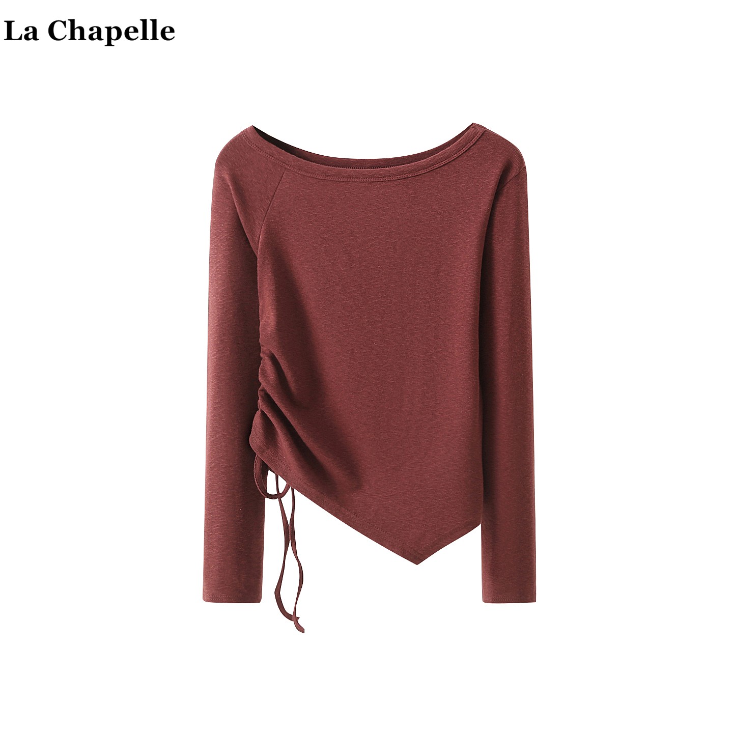 拉夏贝尔/La Chapelle设计感收腰抽绳长袖T恤女秋冬内搭打底上衣