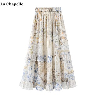 拉夏贝尔 Chapelle波西米亚度假风碎花半身裙女荷叶边a字裙子