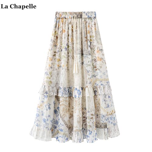 拉夏贝尔/La Chapelle波西米亚度假风碎花半身裙女荷叶边a字裙子