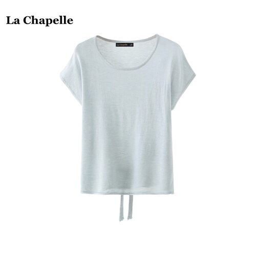 拉夏贝尔/La Chapelle夏季圆领短袖T恤女高级感俩侧系带收腰上衣