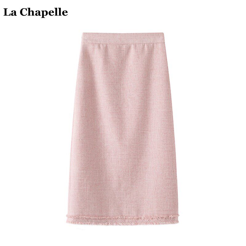 拉夏贝尔/La Chapelle秋季新款小香风粉色半身裙女流苏开叉A字裙怎么看?