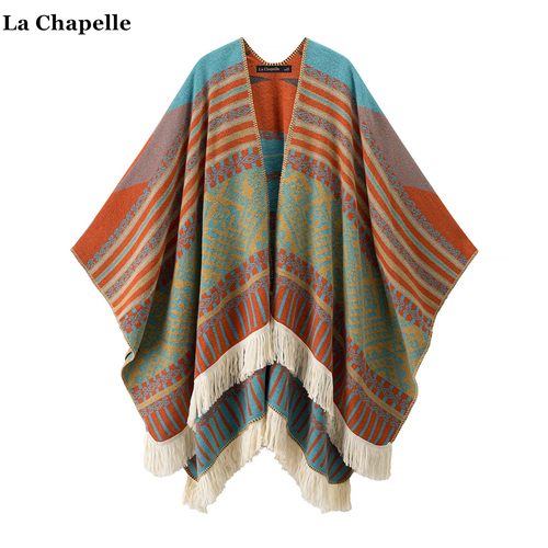 拉夏贝尔/La Chapelle民族风斗篷开衫披肩女新疆西藏保暖披风围巾