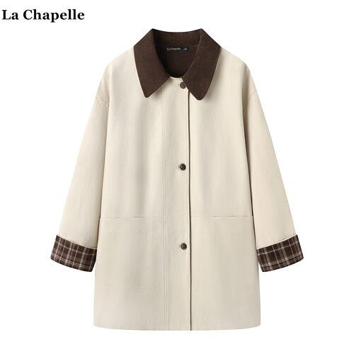 拉夏贝尔/La Chapelle巴恩风中长款风衣女秋季新款撞色休闲风外套