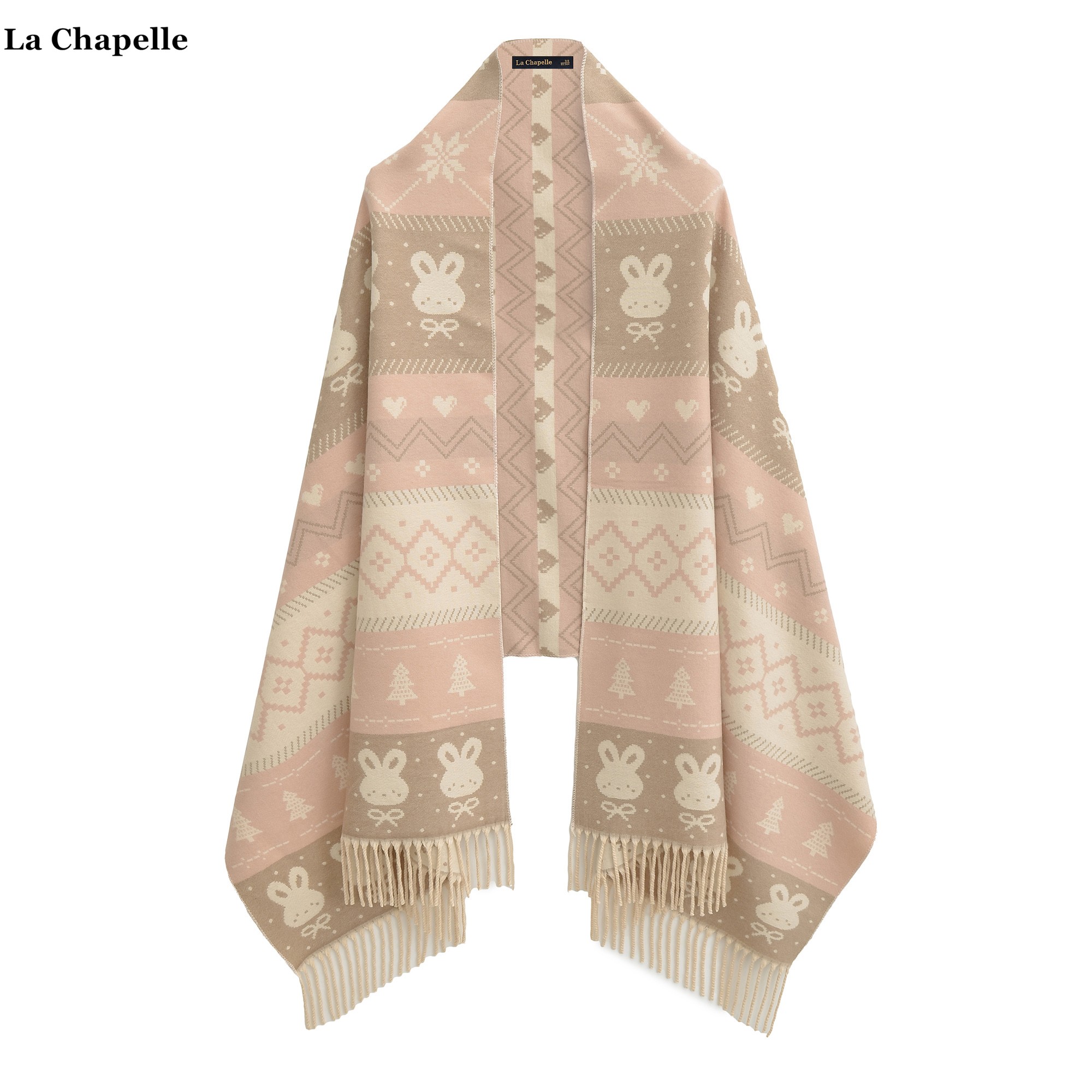 拉夏贝尔/La Chapelle韩系卡通兔子针织披肩女秋冬季保暖围巾围脖