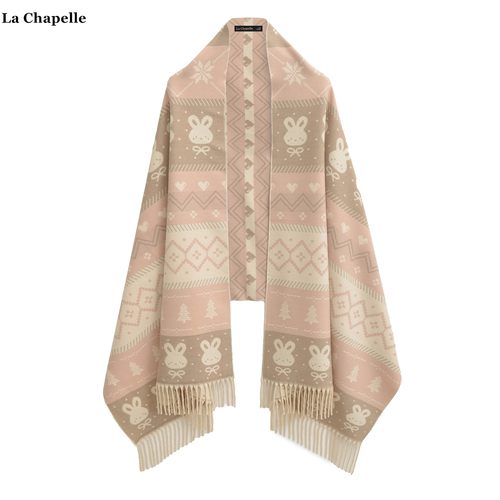 拉夏贝尔/La Chapelle韩系卡通兔子针织披肩女秋冬季保暖围巾围脖